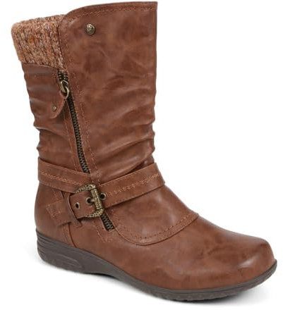 Pavers Women's Slouch Mid Calf Boots in Tan - Knee High Long Shoes with Wide Fit - Zip Fastened Comfortable Ladies Footwear - Size UK 6 / EU 39