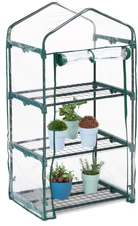 Relaxdays Balkon Gewächshaus, PVC-Folie, Stahl, HxBxT: 122 x 64 x 45 cm, Foliengewächshaus 3 Etagen, grün/transparent