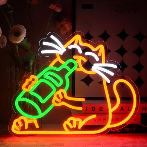 OYCGZV Insegna luminosa al neon a forma di gatto birra, insegna al neon per decorazione da parete, divertente luce al neon da parete al neon, luce LED USB per bar, camera da letto, uomo, grotta, casa,