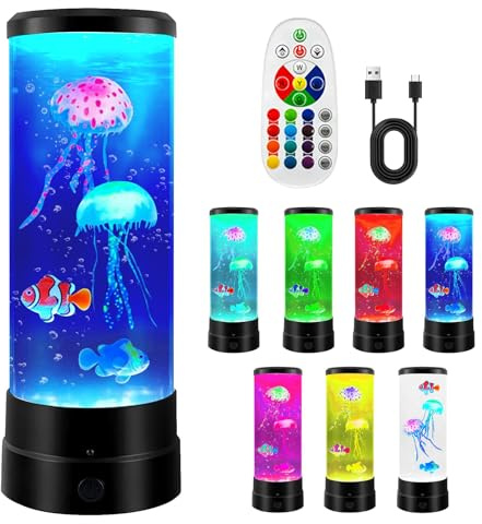 BORDEAG BYZESTY - Lampada da medusa lava, lampada lava, medusa, lampada lava, medusa, lampada a LED, 17 colori, meduse per acquario, luce d'atmosfera, luce notturna, decorazione per la casa