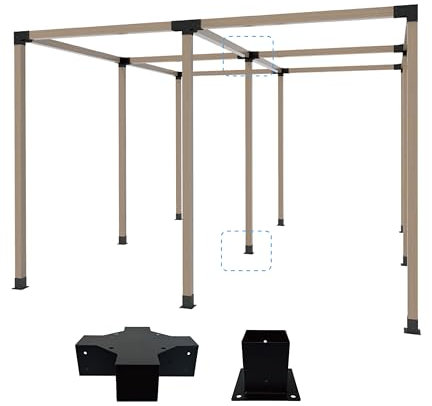 Kit de soporte para pérgola de 4 x 4, 1 soporte de esquina de 5 vías y 1 base, utilizado como soporte medio de toldos grandes, para conectar las vigas de madera extendidas del pabellón del cenador y