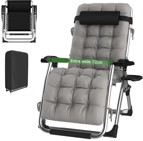 haiorjun Chaise Longue Pliante 72cm Fauteuil Relax Jardin Exterieur avec Coussin et Housse de Protection, Transat Jardin Exterieur pour Balcon, Plage, Terrasse, Charge 200 KG