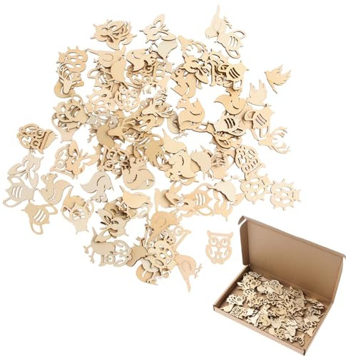100 Stück Holzscheiben, Wald Tiere Formen Holz zum Basteln Bemalen, Klein Naturholzscheiben Holzstücke, Holz Anhänger Deko für Streudeko, Tischdeko, DIY Weihnachtsdeko, Kunsthandwerk, Kartonverpackung