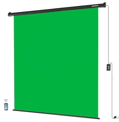 RAUBAY Motorized Pull Down Green Screen - 78.7 x 86.6 Collapsible Wall-Mount Background for Professional Video Production, Chroma Key Backdrop for YouTube, TikTok, Streaming, Video Conferencing