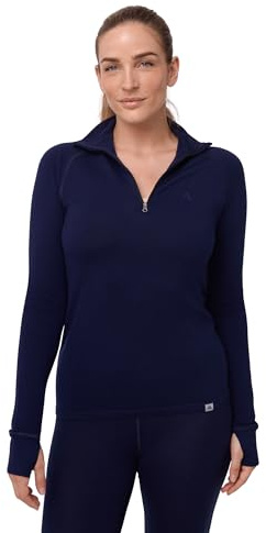 DANISH ENDURANCE Camiseta Media Cremallera Lana Merino para Mujer, Capa Base Térmica Azul Marino Oscuro XL