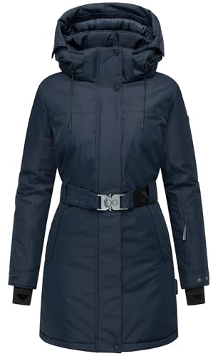 Navahoo Damen Wintermantel warmer Parka mit abnehmbarer Kapuze und Taillengürtel Frostkuss 14 Navy Gr. M