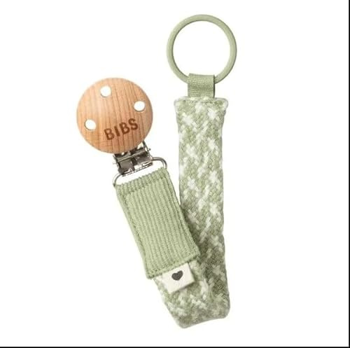 BIBS Paci Braid nappkedja 100 % ekologisk bomull. Designad i Danmark, en storlek (0–36 månader), Sage/elfenben
