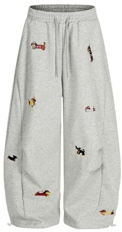 Pantalon de jogging baggy pour femme - Motif teckel - En coton - Cordon de serrage - Pantalon de loisirs Y2K Streetwear - Avec poches - Pantalon de jogging Baggy Joggers pour femme - Pantalon