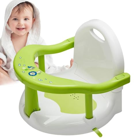 Baby badstol hopfällbart badstöd med halkfri matta sugkoppar bärbar badstol för 6-18 månader spädbarn (grön + vit)