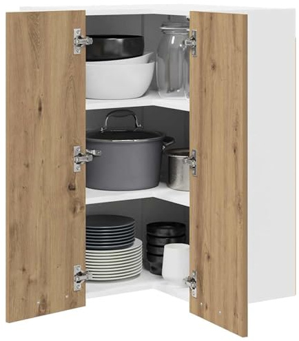 ATOMSTACK MAKER Armario colgante de esquina para cocina, roble Artisan/blanco, 57 x 57 x 80 cm, madera minimalista, máx. 60 kg, para cocina moderna, con material de montaje