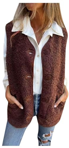 Generisch Chaleco de piel de cordero para mujer de invierno 2026 con forro polar cálido ropa exterior moda elegante, café, XXL