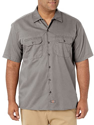 Dickies Men's Short Sleeve Work Regular Fit Short Sleeve Casual Shirt, Silver (Silver Grey), Large