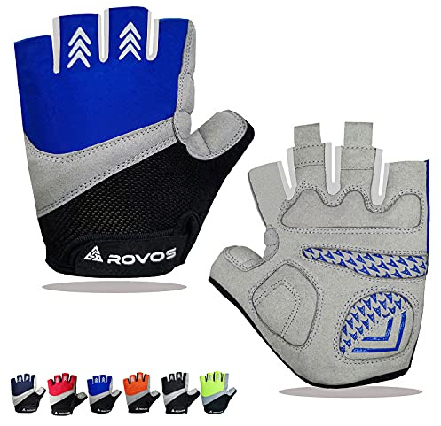ROVOS Bike Gloves Men & Women Cycling Gloves Bicycle Gloves 5mm Absorbing Padded Half Finger Breathable Mountain Bike MTB Road Biking Gloves (Royal Blue,Large)