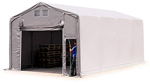 TOOLPORT Lagerzelt Zelthalle 5x8 m mit Hochziehtor - durchgehende PVC Plane 850 N - Wasserdicht 3m Seitenhöhe