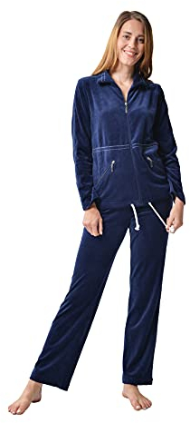 RAIKOU Damen Nicki Hausanzug mit Reißverschluss Velours Freizeitanzug Trainingsanzug (Nachtblau,36/38)