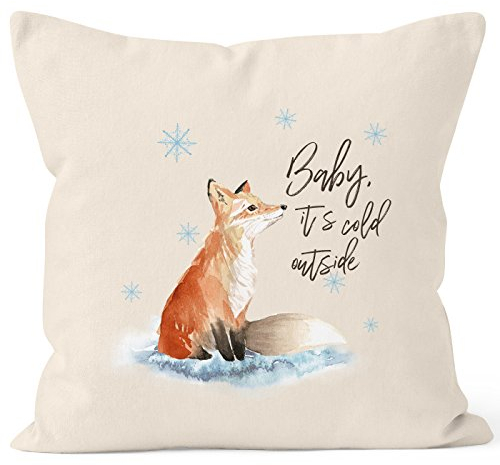 Autiga Kissenbezug Baby it`s Cold Outside Fuchs Winter Kissen-Hülle Weihnachten Schnee Fox Natur 40cm x 40cm