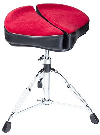 Fame D9300 Drumhocker, Split Seat, Doppelstrebig, Sattelform, Vinylbezug, Stufenlose Höheneinstellung, Memory Lock System, Ultra Stabil, Rückenschonend, 490-700mm Höhe, Verchromtes Finish