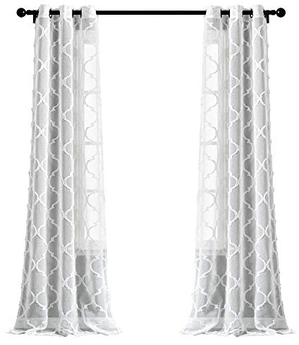Lush Decor Avon Trellis Grommet Sheer Window Curtain Panels Pair 38 W x 84 L White - Sheer Curtains for Living Room - Modern Farmhouse Bedroom Curtains