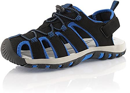 Fusskleidung® Damen Herren Trekkingsandalen leichte Sommer Sandalen robuste Profilsohle Blau EU 38