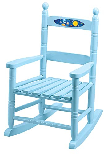 Fox Valley Traders Custom Space-Themed Children's Rocking Chair, Durable Wood - Measures 14 1/2 Wide x 11 1/2 Deep; 22 1/2 Overall Height, Blue Font