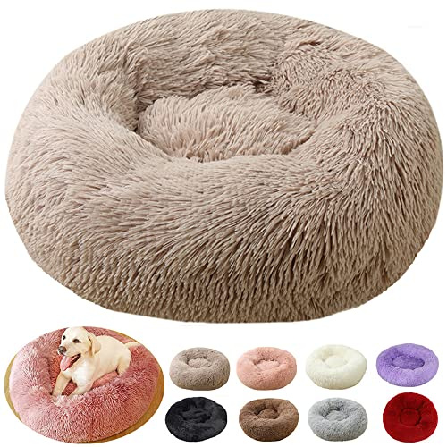 rngcpto Coussin Chien Anti Stress XXL, Tapis Chien Grande Taille, Panier pour Chien XXL Moyen Taille, Puppy Love Lit Chien Orthopedique Rond Lavable (60cm, Gris Foncé)