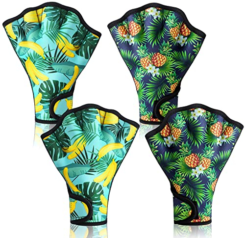 Honoson 2 Pairs Swimming Gloves Women Water Aerobics Gloves Aquatic Fitness Water Resistance Webbed for Men Women Unisex Poll Training Exercise(Banana Pineapple,Medium)