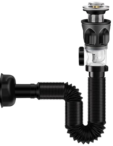Waschbecken Abflussrohr-Kit für Waschbecken und Spüle, Flexibler Ablaufschlauch Pop Up Filter Abflussstopfen, Geruchsdichte Siphon waschbecken Kits, im Bereich von 300-1000mm Erweitert Werden Können