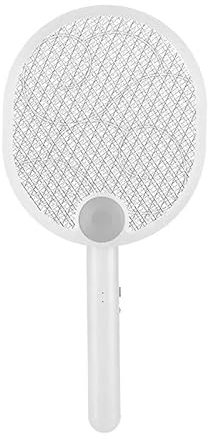 Electric Fly Swatter Racket 2-in-1 USB Rechargeable Fly Zapper Foldable 2200V Bug Zapper with 3 Mosquito Killer Lamp for Outdoor & Indoor for Home, White