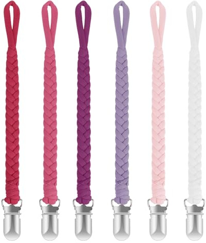 POKIPAW Pacifier Clip for Boys and Girls 6 Pack Baby Pacifier Holder Leash 100% Handmade Braided Fits All Pacifiers & Teething Toys Modern Unisex Baby Gift (Charming Pastels)