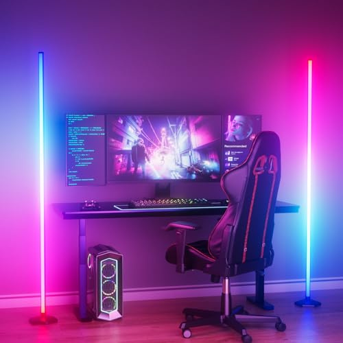 CCACC 2PCS Corner Floor Lamp, 65 RGB Color Changing Mood Light with Remote Control, Dimmable LED Corner Lamp with Music Sync, Modern Floor Lamp for Living Room Gaming Room