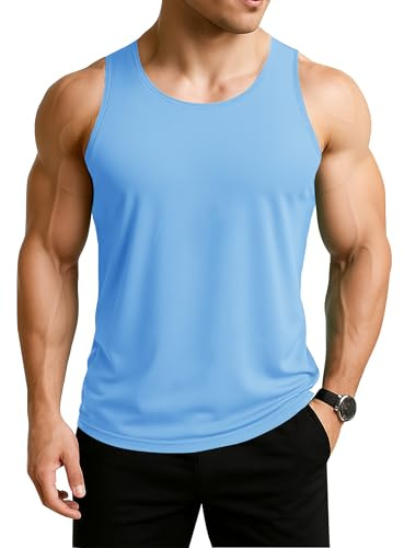 EKLENTSON Mens Vests Quick Dry Breathable Gym Muscle Tank Tops Sky Blue