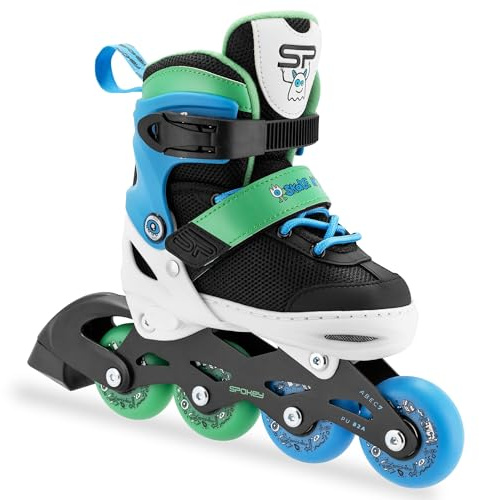 SPOKEY JOY Inlines för barn justerbar | ABEC-7 kullager inlines | pastellstorlekar justerbara rullskridskor för flickor och pojkar | Storlekar: 27–30, 31–34 (blå/grön, 31–34)