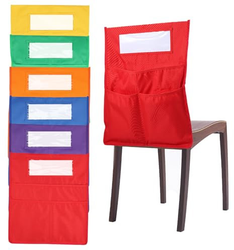 6Pcs Classroom Chair Pocket Organizer with Student Name Tag 42x48cm Chairback Bags with 3 Pockets School Seat Storage for Home School Organization