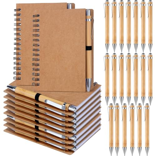 Engrowtic 20 Set Notebook with Pen Bulk Appreciation Gifts, Spiral Kraft Pocket Notebooks Lined Journal with Pen Set Thank You Gifts for Employee Teacher Nurse Back to School Favors