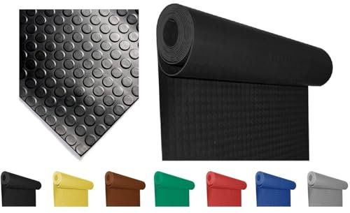 Mugar- Suelo de Goma Antideslizante - Pavimento de círculos | Suelo de Caucho | Colores Decorativos | Rollo de la Medida seleccionada (Negro, 1x5m)