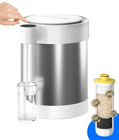 Waterdrop Stainless Steel Rechargeable Water Filter Dispenser, WD-ED21W 5.3L Large 3 Months Soften Water Electric Jug, Reduce Calcium, Magnesium and other 70+ Contaminants, Countertop Water Filtration