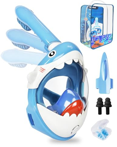 KIMIGO Schnorchelmaske für Kinder, 180°HD Anti Fog und Anti Leck, Vollgesichtsmaske mit Trockenoberteil, für 4-12 Jahre Kinder