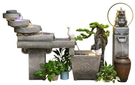 Fontaine sur pied pour salon, Décoration de fontaine d'eau de cour chinoise, étang à poissons de rocaille de balcon de cour, décoration de sol de paysage intérieur extérieur , Fontaine de jardin