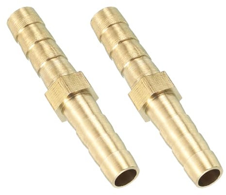 sourcing map 2 Pcs Brass Hose Barb Fitting Straight Connector Coupler, 1/4 ID Brass Fitting Air Hose Fittings for Connecting Water Fuel Air, Oil Hoses