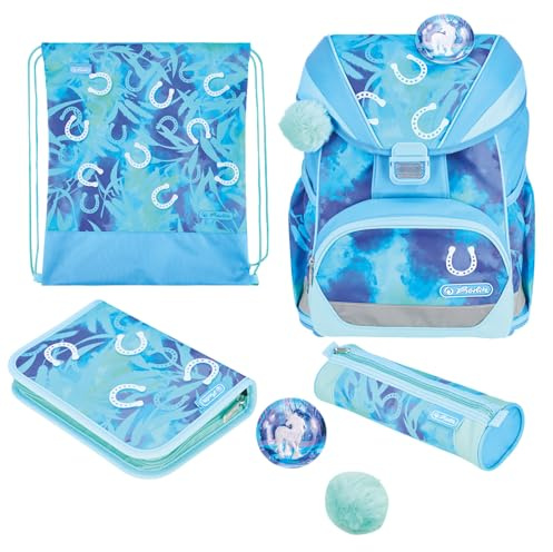 herlitz Schulranzen Set 6-teilig Lucky Horse Ultralight XL Ergonomische Schultasche 1.Klasse Junge Mädchen Kinder 22 L