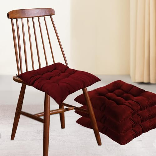 bechoanigel Set di 4 Cuscini per Sedia, Cuscini per Sedia 40 x 40 cm Uso Iinterno ed Esterno Set per Sedia con Lacci, Sedia da Ufficio Balcone, Cuscino per Sala da Pranzo Soggiorno (Vino rosso)
