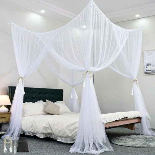 TayBong Mosquito Net, Bed Canopy for Double Bed Frame with 6 Hooks,tassels & Carry Bag, Durable Polyester Anti-Insect Canopy for Indoor Home & Outdoor Camping (200x180x250cm)