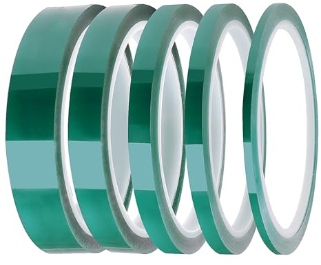 Lyeteung 5 Rollos 3/6/8/12/20 mmx33m Cinta Resistente al Calor, Cinta Térmica para Sublimación, Cintas Térmicas, para Impresión Electrónica, Manualidades, Verde