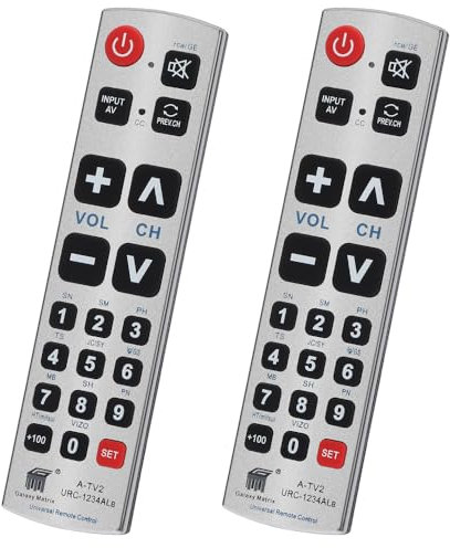 2 Pack Seniors Elderly Big Button Universal Remote Control for Extra Large Jumbo Giant Remote, Simple Easy Basic Control and LG Samsung Sony JVC Toshiba Sharp Panasonic Technika Hitachi Polaroid TVs