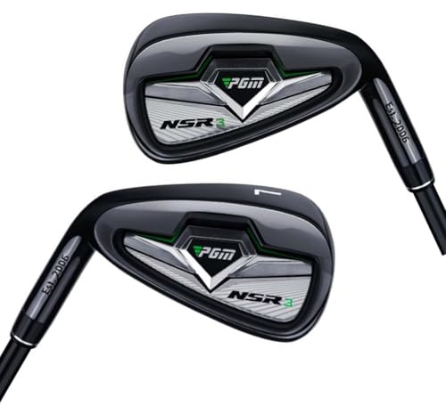 #7 Fer de club de golf pour homme et femme pour gaucher ou droitier avec manche en carbone ou en acier S/R pour golfeurs, sports de plein air (gauche, tige en acier, noir)