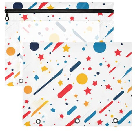 Foiosoh Carpeta para lápices, bolsillo resistente de 3 agujeros para carpeta de 3 anillas, paquete de 2 unidades de suministros de arte para estudiantes, círculo y rayas, patrón simple