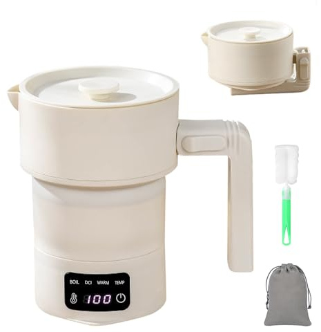 Hervidor Eléctrico Plegable de Viaje, Hervidor de Agua Portatil con Panel Multifuncional, 600ML Hervidores Pequeño Base de Acero Inoxidable, Sin BPA, Mini Hervidor para Cocina Viajes Camping