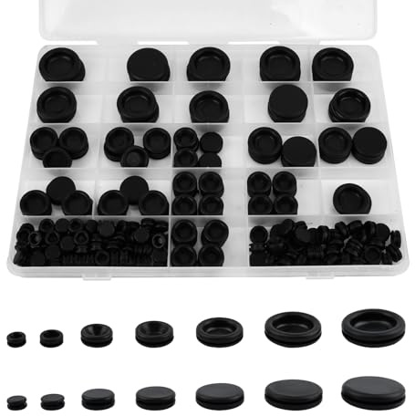 200PCS Rubber Grommet Kit, Black Firewall Hole Plugs for Cars, Boats, Plumbing, Cable Wire Grommets for Electrical Wiring, Pumps, Cord Management