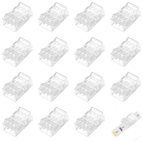 TASSFROO 15 conectores para cintas LED, mini conector COB LED 2 pines 8 mm conectores para cintas LED, conectores rápidos para cables, conectores para cintas sin soldadura y transparente