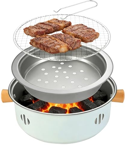 Mini barbacoa: barbacoa portátil de carbón vegetal con malla de alambre, mini horno de carbón para interior y exterior, cocina, fiesta en casa, pícnic, camping, diámetro de la parrilla 26,5 cm, color
